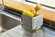 KitchenCraft 4-in-1 Plastic Kitchen Sink Tidy, Plastic, GreyGreen ,19.5 x 9.5 x
