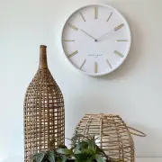 NEW One Six Eight London Esme Wooden Markers Wall Clock, White, 40cm