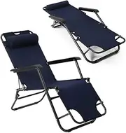 UYSOFRCV Patio Lounge Chairs, Recliners Beach Portable Folding Lounge Chair Adjustable Outdoor Lounge Patio Chairs with Pillow for Deck,Patio,Beach,Yard,Navy Blue
