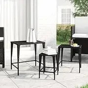 Set of 3 Black Garden Nesting Tables, PE Rattan and Powder-Coated Steel, Space-Saving and Weather-Resistant Outdoor Table Set for Patio or Terrace