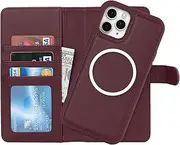 Cavor Wallet Case for iPhone 12/12 Pro 6.1" Leather Case 2 in 1 Magnetic Detachable Flip Cover Support Magsafe Charging with Stand Feature Card Slots-Wine Red
