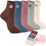 [HUGSWEET] Soft Cotton Women Socks above Ankle Crew Bootie Socks Cute Lovely Smiley Face Novelty Socks Gifts for Women 5 Pairs