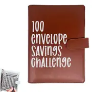 100 Envelope Challenge Binder Book Budget Planner Savings Book with 104 Card Slots -Style 5:Brown and White Font