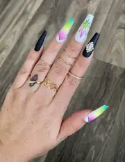Feral Edge “Diamond” Multicolor Press-on Glue-on Long Coffin Nails 24 Pieces