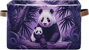 Cute Panda Purple Room Storage Bins, Rectangle Collapsible Storage Containers with Handles, Set of 2