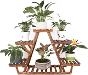Wooden Ladder Shelf Triangular Plant Stand 6 Tiered Corner Plant Rack Indoor Outdoor Plant Pot Holder Garden Planter
