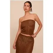 Chocolate Textured Sequin Bandeau Top, Chocolate