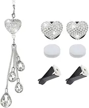 ECSiNG 3PCS Heart Shape Car Air Vent Clips Shiny Rhinestone Car Rear View Mirror Hanging Ornament Car Essential Oil Diffuser Car Interior Charm Decoration