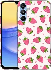 [SuzaCase] Back Case for Samsung Galaxy A15 5G / 4G - Stylish Strawberry Pink Pattern Design Printed Cute, Sleek Durable Hardshell Protective Designer Phone Case/Cover for Samsung A15 5G / 4G