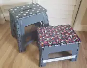 StoreSmith 9" & 13" Tall Plastic Folding Foldable Step Stools Gray 2 Piece Set