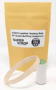 1/2 X 12 Inch Super Strop Premium Leather Honing Belt and Green Compound