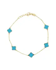 Italian Gold 14K Turquoise Station Clover Bracelet