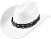 [ARSUGMZ] Men Women Western Cowboy Hat with Leather Vintage Big-Edge Gentleman Cowgirl Hat Cloche Caps