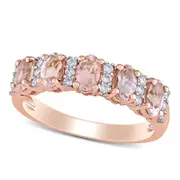 Oval Morganite and 0.17 CT. T.W. Natural Diamond Five Stone Ring in Solid 14K Rose Gold