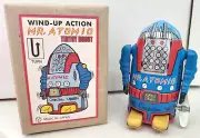 MR ATOMIC Blue 4" Tin ROBOT Toy Cragstan Yonezawa Japan