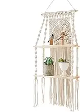 Macrame Wall Shelf, Floating Tapestry Shelf, 2 Tier Plant Shelf, Boho Wall Shelf, Handmade Macrame Decor, Boho Wall Decoration, Wood Floating Shelf, Macrame Shelves for Bedroom, Living Room
