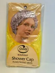 Vintage 1973 GOODY Shower Bonnet Pearlescent Vinyl Shower Cap Yellow Floral NOS