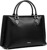 [molshine] Genuine Leather Tote Handbag, Large Capacity Casual Top Handle Shoulder Handbag,Armpit Bag Crossbody Bag for Women Lady DLK0036, Black