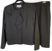NWT Womens Sz 10P Le Suit Black Petite 2-Piece Suit Set Jacket & Skirt 8438