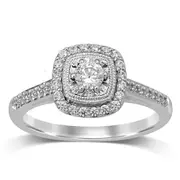 Facets of Love Solitaire Halo Square Look Ring with 1/2ct of Diamonds in 18kt White Gold