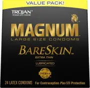 TROJAN MAGNUM BARESKIN Large Size Condoms, 24 Count
