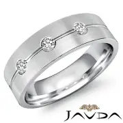 3 Stone Diamond Mens Half Wedding Band 18k White Gold Matt Finished Ring 0.51Ct