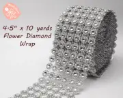 4.5" x 10 yards Silver FLOWER DIAMOND MESH WRAP ROLL RHINESTONE BLING RIBBON!
