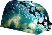 [FVQL] 2 Pack Scrub Caps Nurse Hats with Sweatband, Surgical Hats for Women, Christmas Pattern and Moon