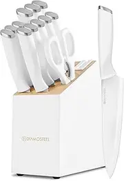White Knife Set, 13 Pieces Knife Block Set with Built-in Sharpener Scissors for Kitchen Meat & Vegetable Cutting, Dishwasher Safe Knives Set Present for Family & Restaurant