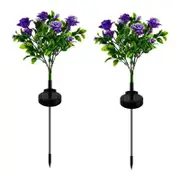 2 Pcs Carnations Solar Lights Waterproof Decorative Yard Lamp with Stake -Purple