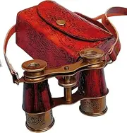 [SUGRA ART] 4inch Captains Antique Brass Binoculars, Red Leather Nautical Binocular for Kids & Adults ; Vintage & Marine Binoculars for Hiking, Camping, Hunting, Bird Watching, etc.