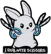 Wikineon Iron On Embroidered Patch, Cute Animal Patch Rabbit Holding Scissor - Appliable to Badge Iron On Sew On Emblem Patch DIY Accessories Perfect for Jackets, Clothes, Hats & Jeans