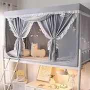 Bunk Bed Tents for Top Bunk Twin Size,Princess Style lace Dream Tents Breathable, Sleep Privacy Bed Spread Blackout Curtains for Junior Loft Bed College Students Dorm(Gray,75"L x35"Wx35"H)