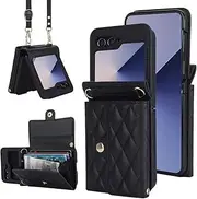 XIMAND for Samsung Galaxy Z Flip 6 Accordion Crossbody Wallet Case, 4 Card Slots, RFID Blocking, and Adjustable Strap - Stylish and Versatile Accessory for The Modern Chic Woman (Black)