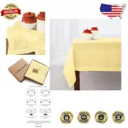 Elegant 60 x 120 Inch Yellow Linen Tablecloth - Classic Hemstitch Design