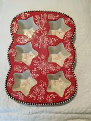 TEMPT-ATIONS COOKWARE RED FLORAL LACE STAR CUPCAKE MUFFIN PAN
