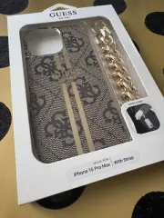 Phone Case iPhone 15 Pro Max Guess Cover Apple Brown Drop Protection Hard Strap