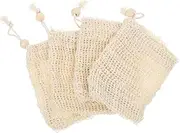 Baluue 4pcs Cotton Linen Soap Bag Foam Net Soap Pouch Scrubber Foaming Net Soap for Shower Exfoliating Soap Exfoliating Bag Ramie Soap Soap Pouch Net Khaki