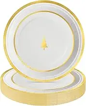 Horaldaily 24Pcs Christmas Paper Plates, Gold Foil Christmas Pine Tree Plates for Party Birthday Holiday Dinner Event Disposable Tableware Supplies Decor, 9lnch