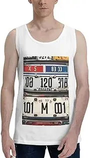 [FSCEV] Old License Plate Men's Tank Top Shirt Gym Workout Daily Dressing Take A Walk Home-Based Essentials