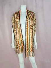 NWT MISSONI Womens Wave ZigZag Fringe Scarf in Multicolor Orange Brown Unisex