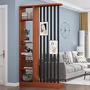 Modern Wall Room Divider, Wall Room Divider with Shelf Display Stand, Entry Hall Storage Rack, Wall Privacy Screens Partition Separator, Wood Separator Screen for Home Office(Brown+Black,L12