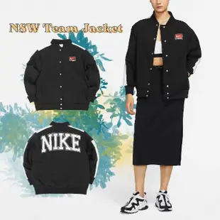 【NIKE 耐吉】外套 NSW Team Jacket 黑 紅 女款 立領 復古 大Logo 保暖(DQ6610-010)