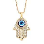 Evil Eye Necklace with CZ Hamsa Hand Pendant