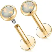 [GAGABODY] G23 Titanium Labret Studs 16g Lip Rings 6/8/10mm Tragus Earring Labret Jewelry Opal Top Helix Piercing Jewelry Cartilage Piercing Medusa Piercing