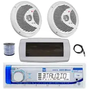 Dual Bluetooth Marine Receiver, Cover, Antenna,Wire, 2x 8'' 180W White Speakers