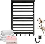 Electric Towel Warmer Heated Towel Rail, Smart Heated Towel Rack with 30-70° Adjustable Temperature, 1~9H Timer, Vertical Wall-Mounted Electric Radiator, Bathroom Towel Warmer,45x75cm Black