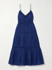 [Sea] Sea - Camden Tiered Gathered Cotton-voile Midi Dress - Blue - US2 US 2 Blue