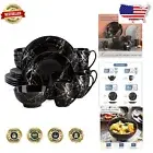 Chic Black and Gold Dinnerware Set - 16-Piece Round Dishware for Stylish Dining