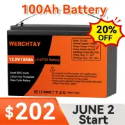 12V 100Ah Lithium Iron Phosphate Battery LiFePO4 Replace Solar Boat BMS Marine
